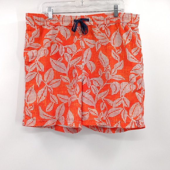 TOMMY BAHAMA Relax Swim Trunks Men's M Orange Gray Leaf Drawstring Waist Pockets - Picture 1 of 12